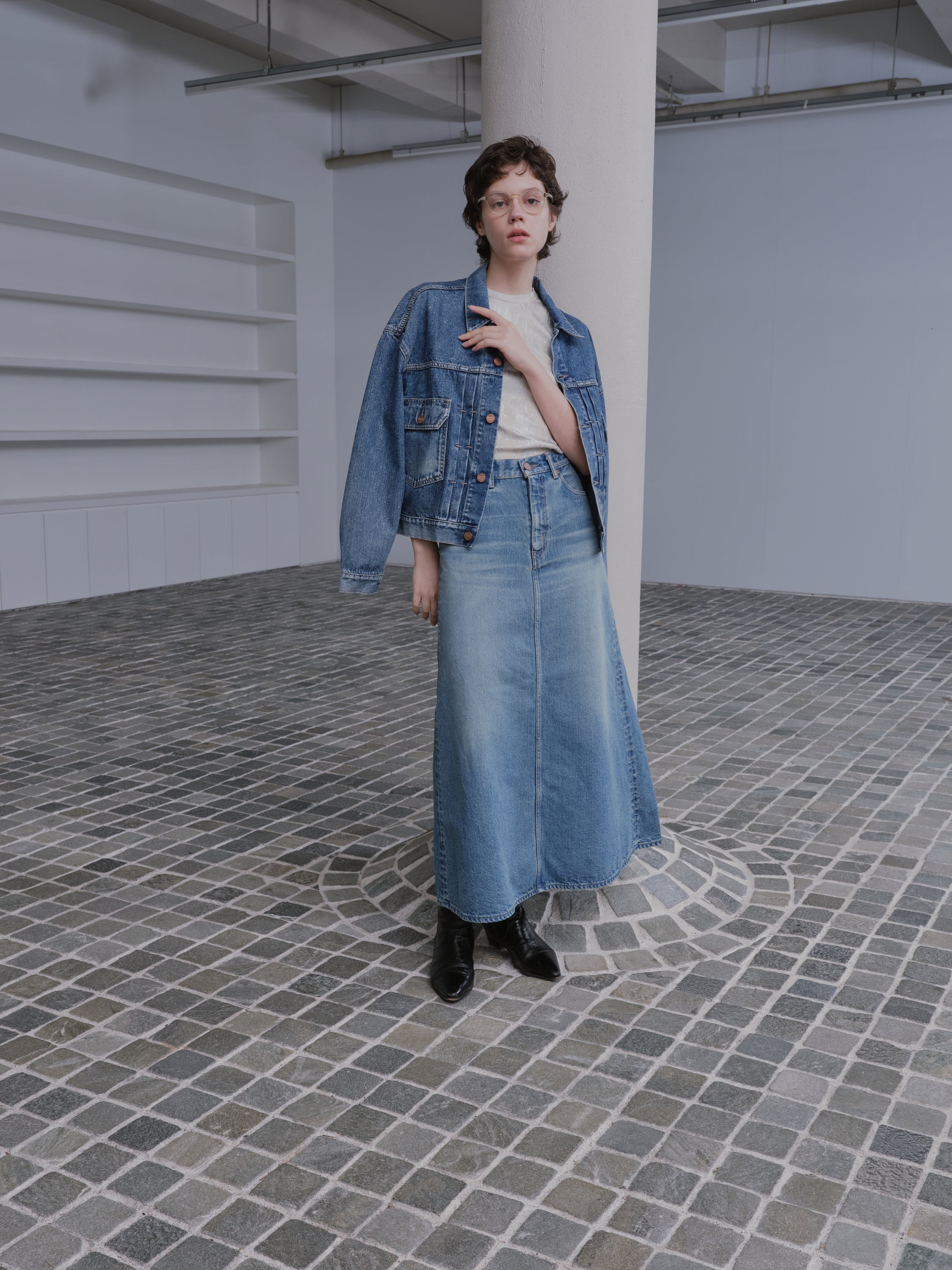 サーキュラーデニム マキシスカート (women)